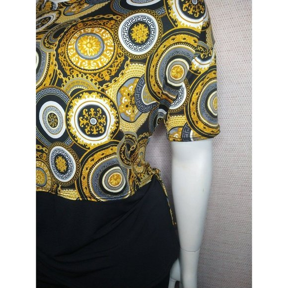 Classy Gold and black Printed color block Blouse Plus Size 1X-2X-3X - Picture 3 of 6
